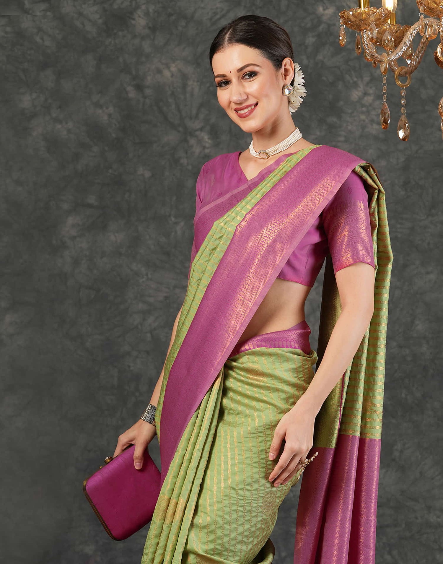 Pista Green Silk Woven Kanjivaram Saree