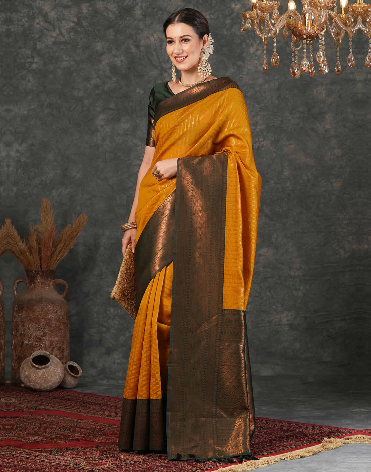 Mustard Yellow Silk Woven Kanjivaram Saree