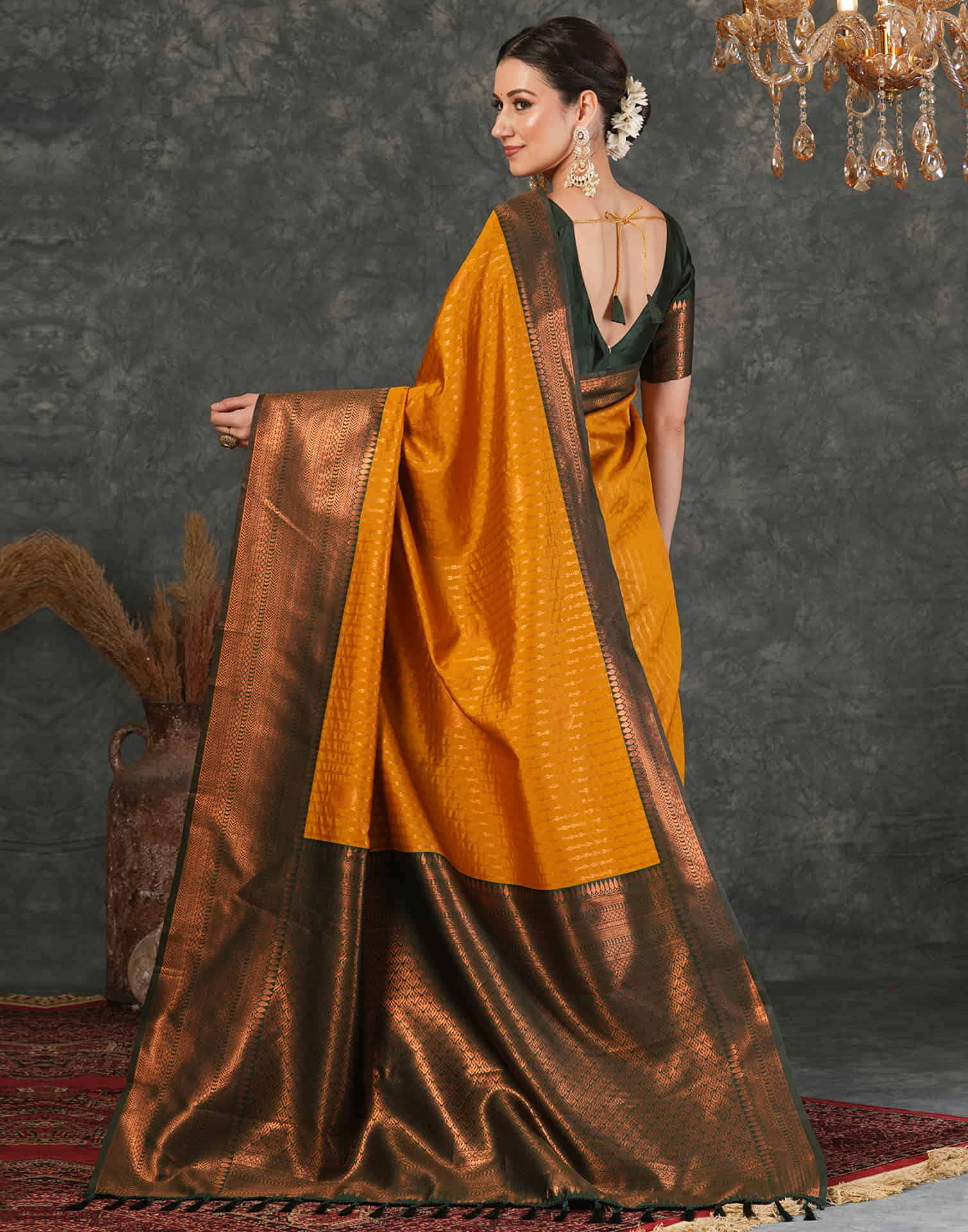 Mustard Yellow Silk Woven Kanjivaram Saree