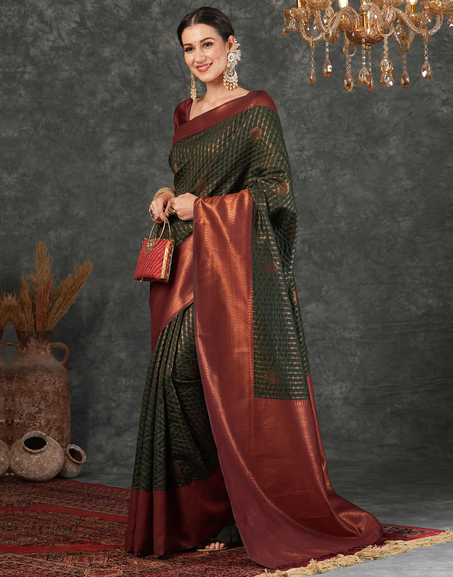 Dark Green Silk Woven Kanjivaram Saree