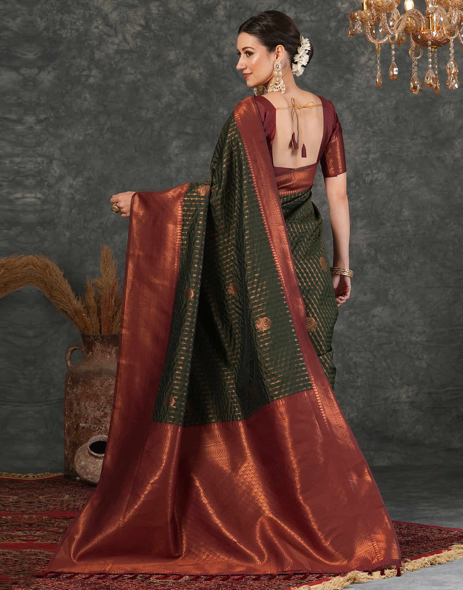 Dark Green Silk Woven Kanjivaram Saree