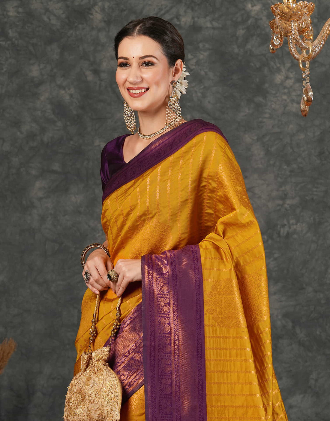 Mustard Yellow Silk Woven Kanjivaram Saree