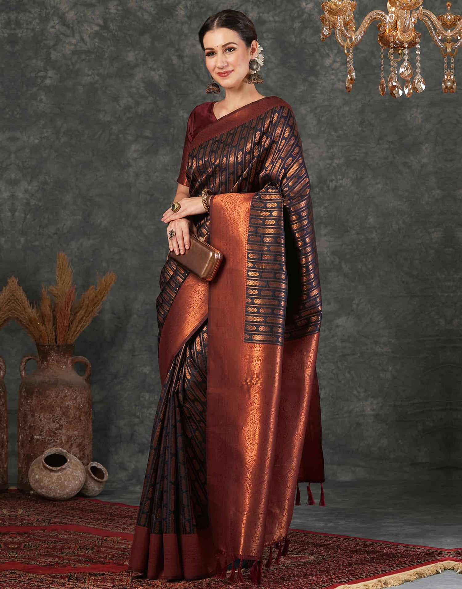 Navy Blue Silk Woven Kanjivaram Saree