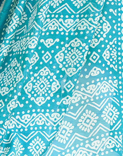 Turquoise Cotton Printed Saree