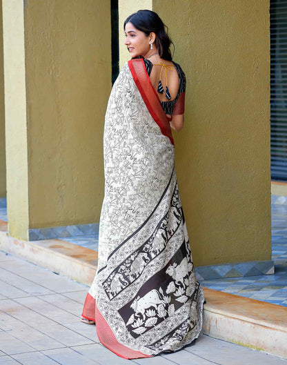 White Cotton Printed Saree