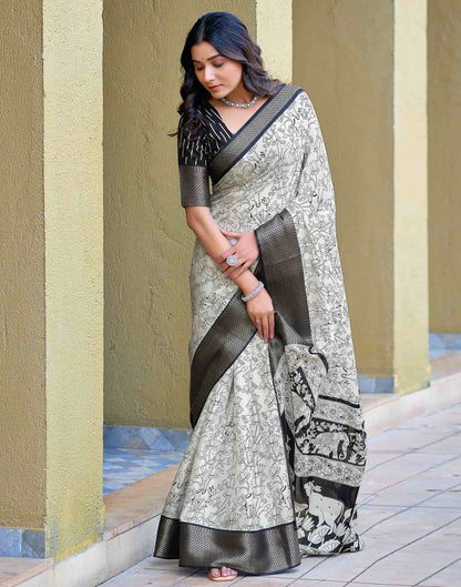 White Cotton Printed Saree