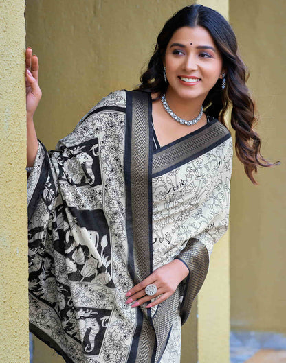 White Cotton Printed Saree