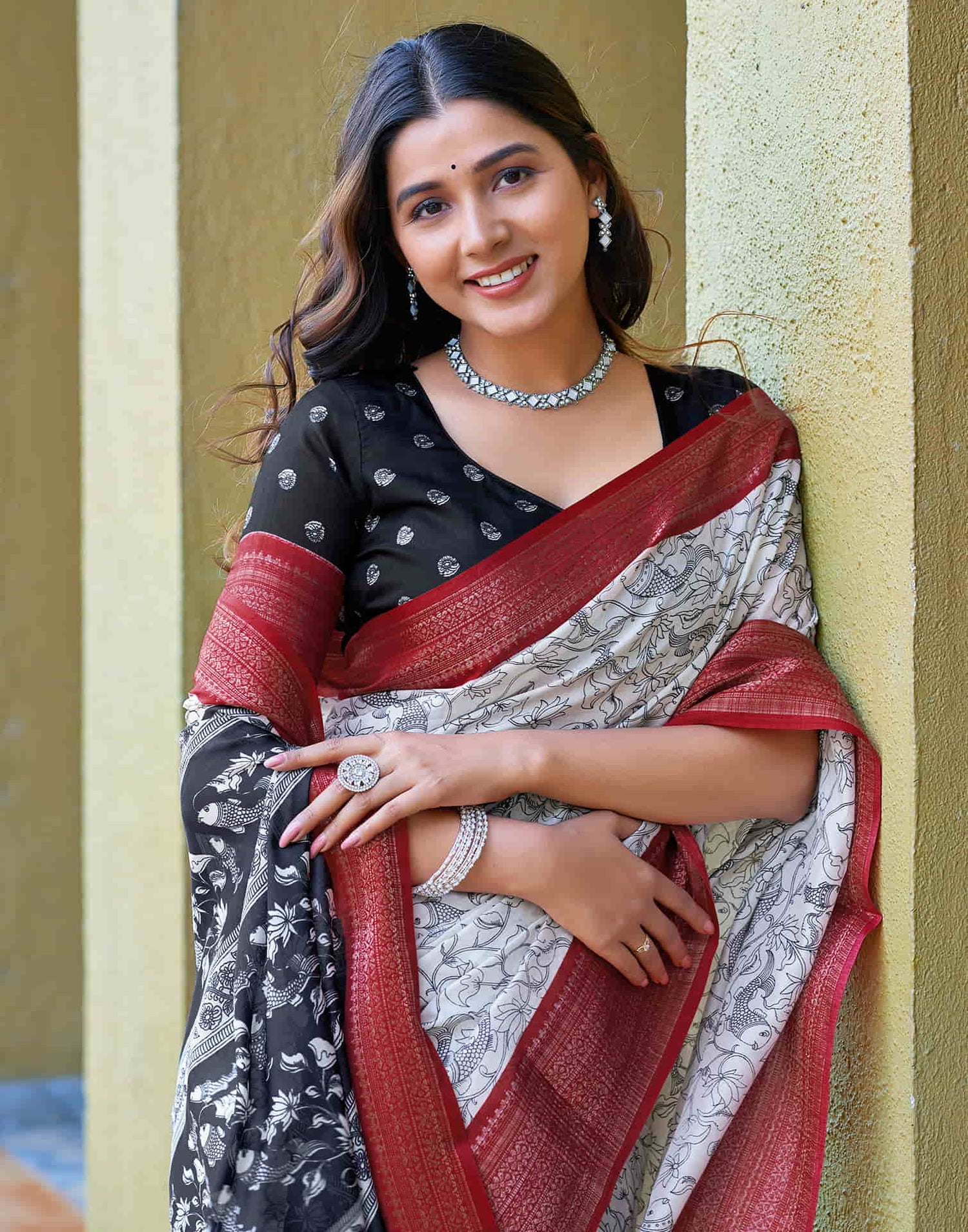 White Cotton Printed Saree