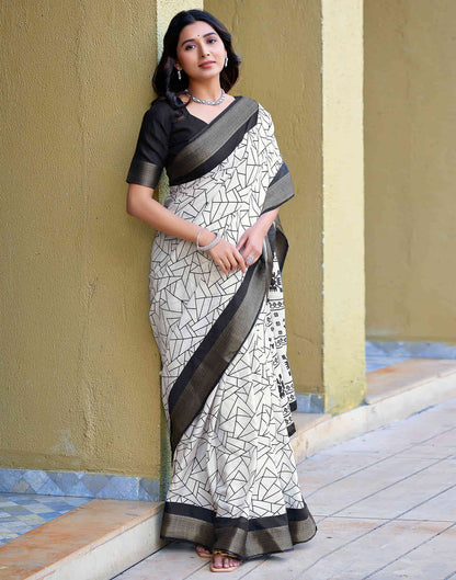 White Cotton Printed Saree