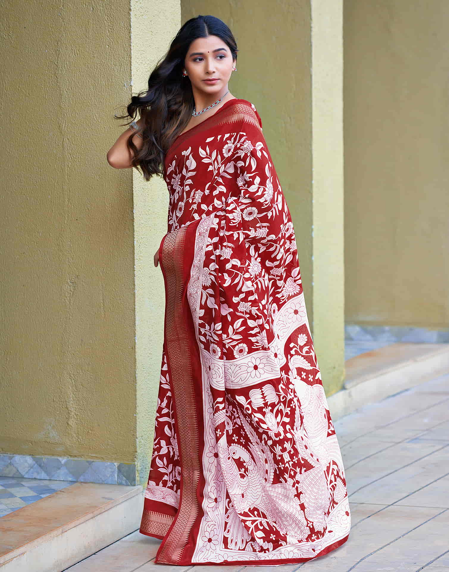 Red Cotton Printed Saree