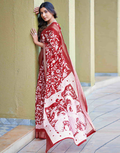 Red Cotton Printed Saree