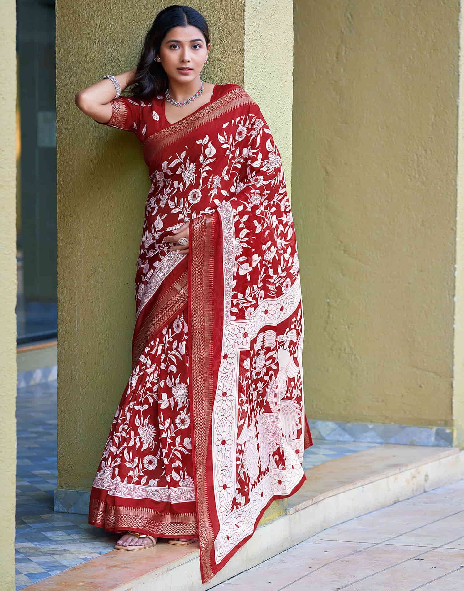 Red Cotton Printed Saree