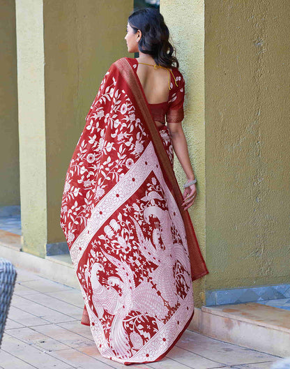 Red Cotton Printed Saree