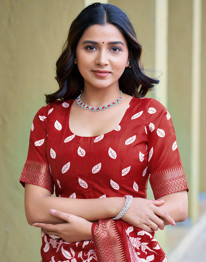 Red Cotton Printed Saree