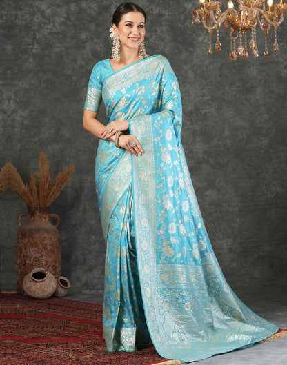 Sky Blue Silk Woven Banarasi Saree