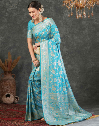 Sky Blue Silk Woven Banarasi Saree