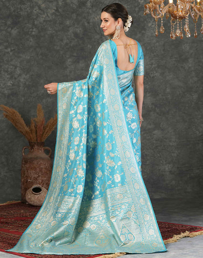 Sky Blue Silk Woven Banarasi Saree