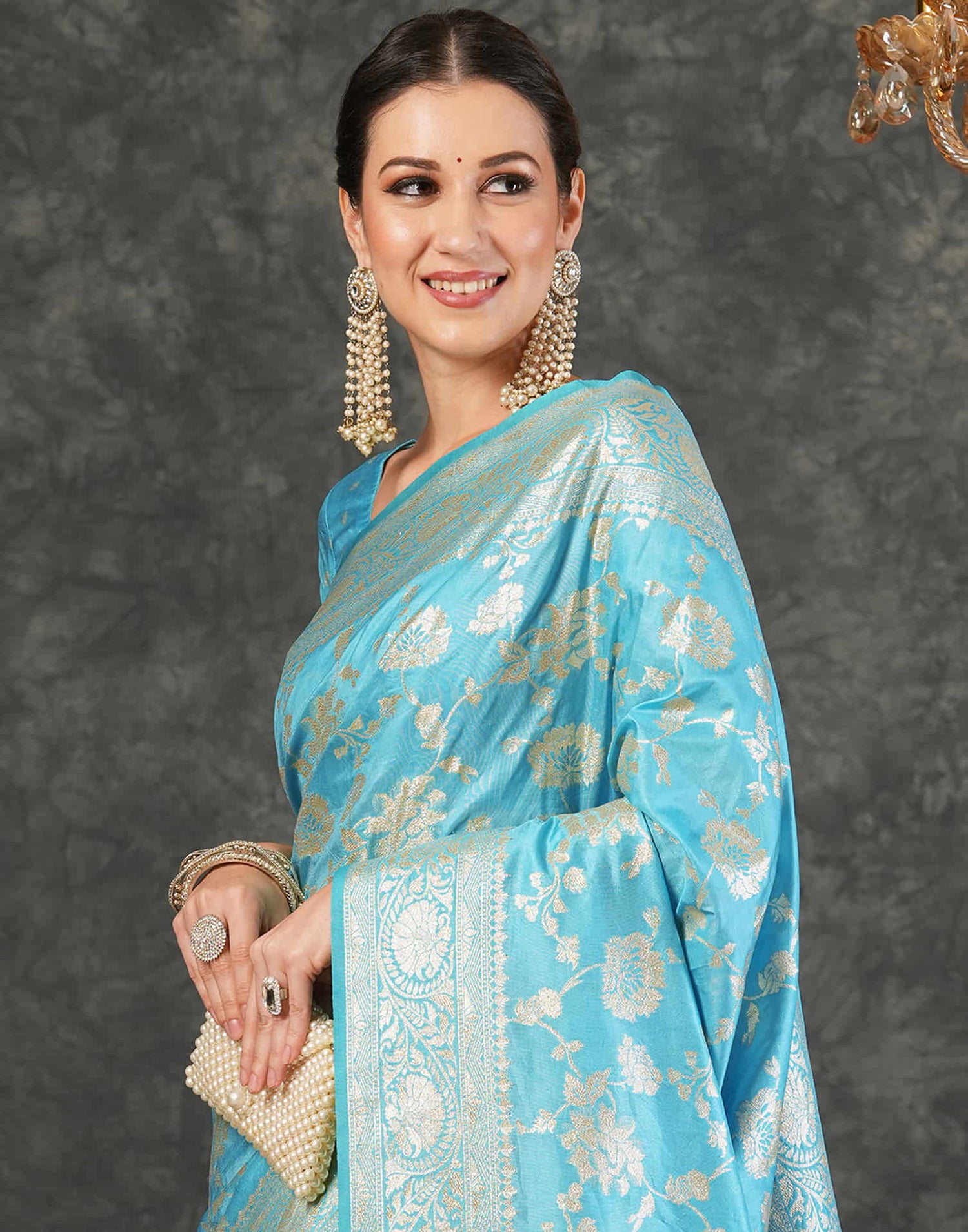 Sky Blue Silk Woven Banarasi Saree