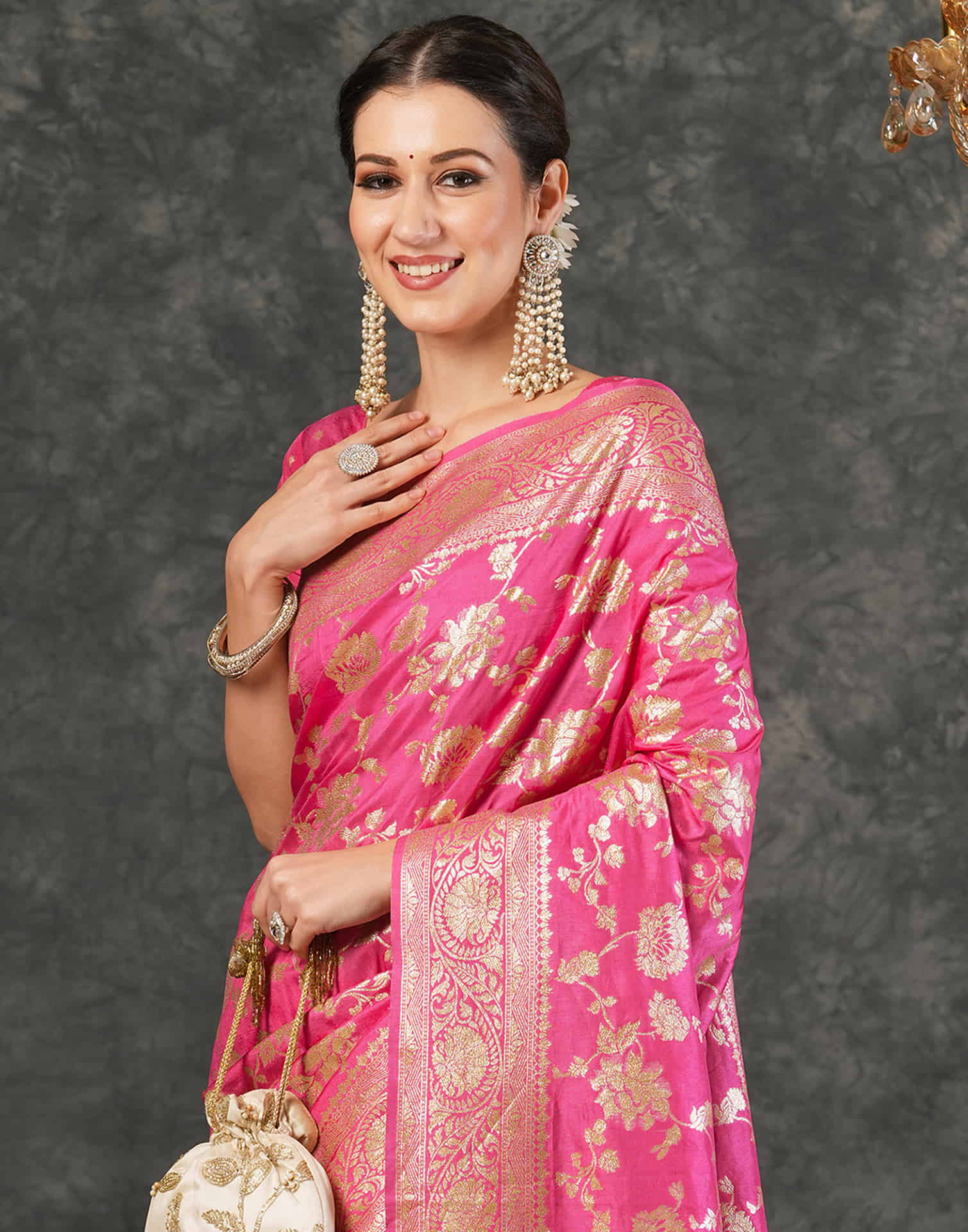 Pink Silk Woven Banarasi Saree