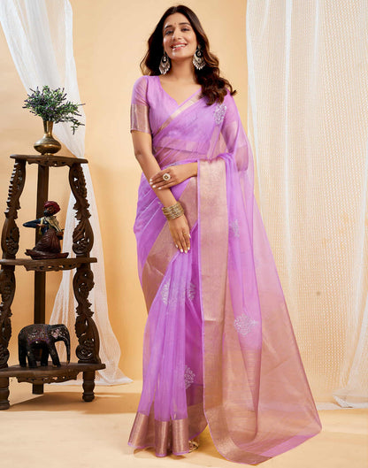 Lavender Organza Sequence  Embroidery Saree