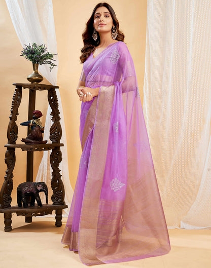 Lavender Organza Sequence  Embroidery Saree