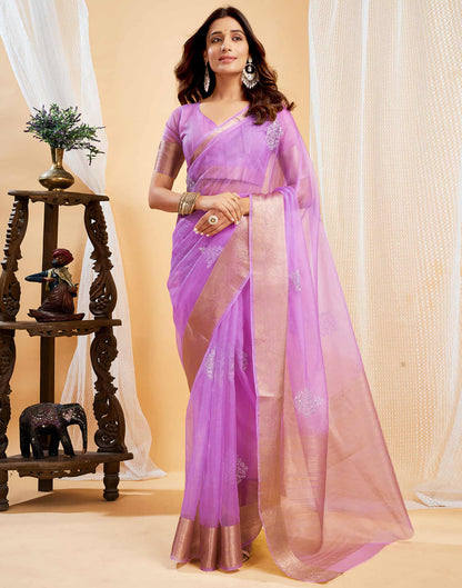 Lavender Organza Sequence  Embroidery Saree