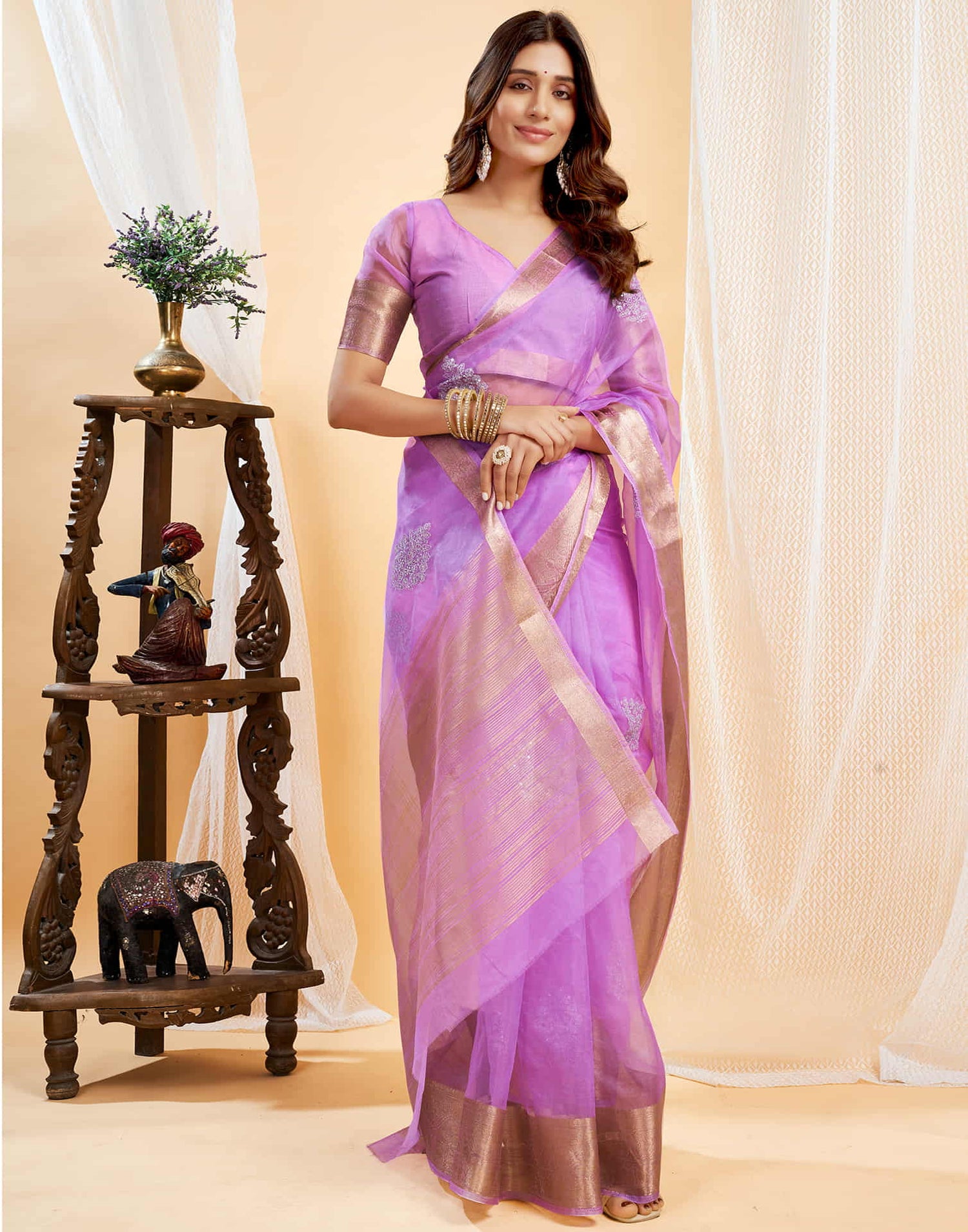 Lavender Organza Sequence  Embroidery Saree