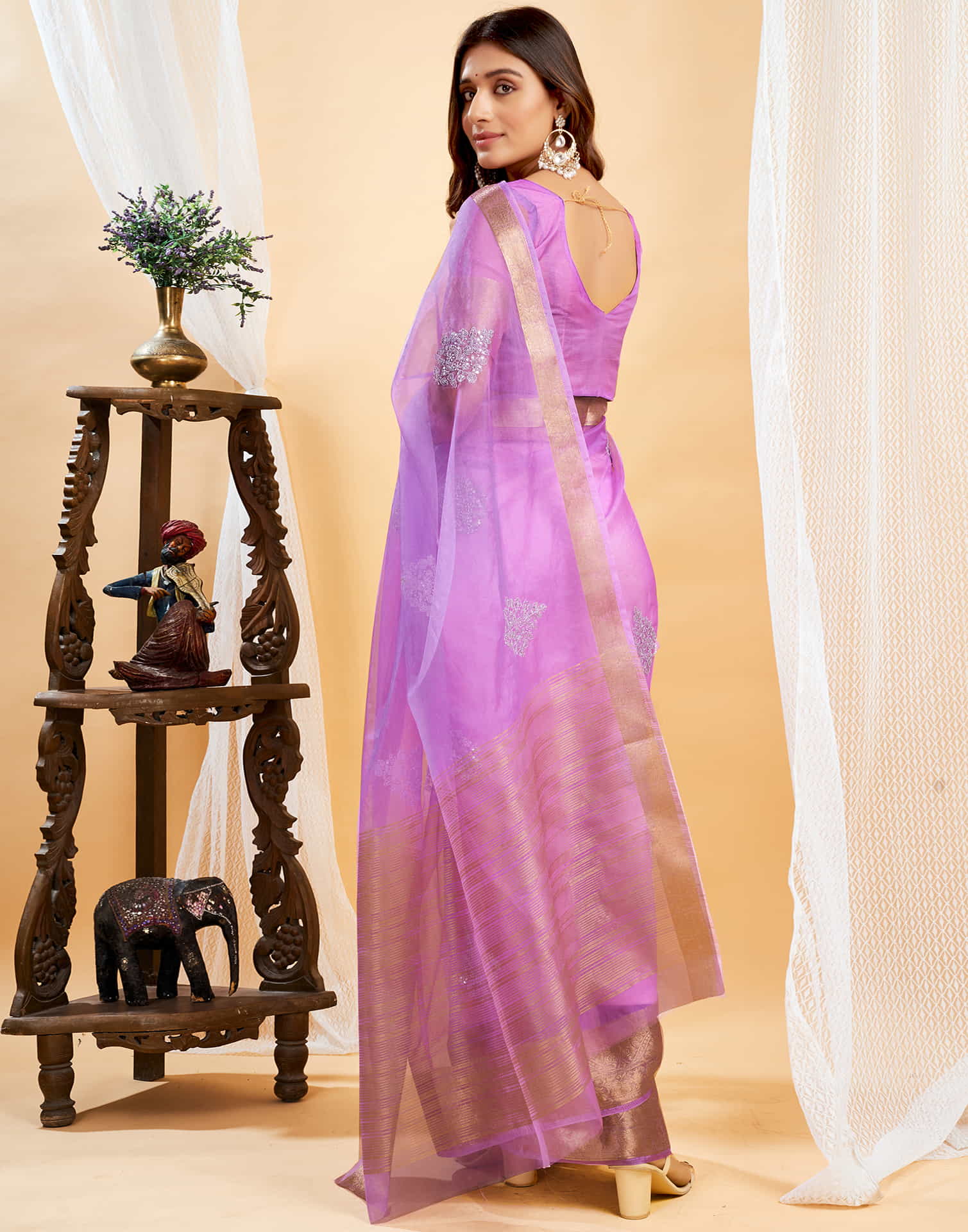 Lavender Organza Sequence  Embroidery Saree