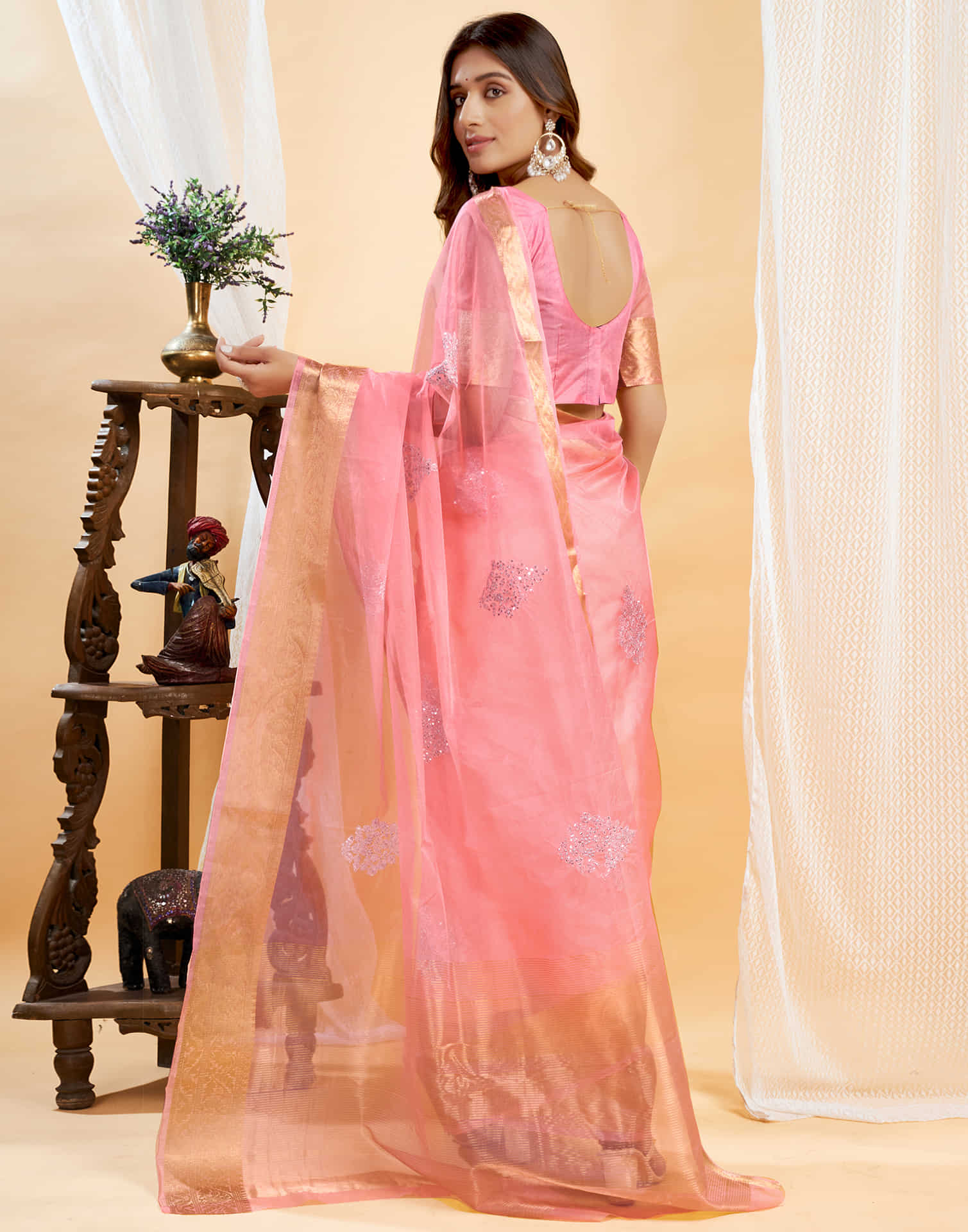 Pink Organza Sequence  Embroidery Saree