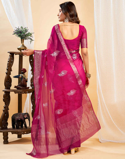 Rani Pink Organza Sequence  Embroidery Saree