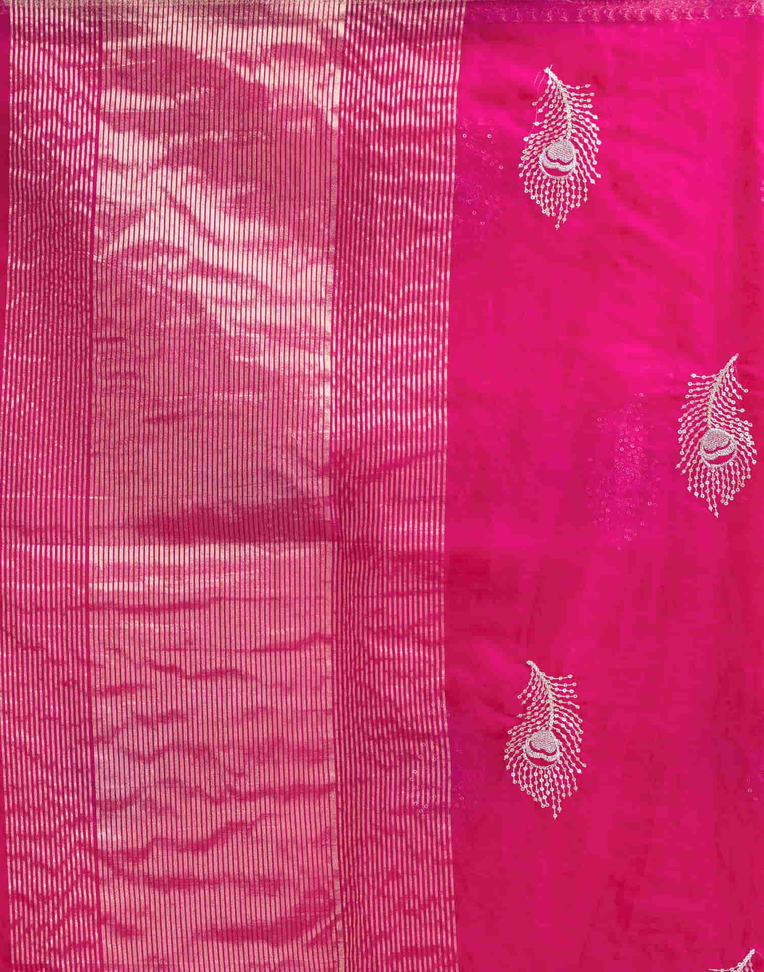 Rani Pink Organza Sequence  Embroidery Saree