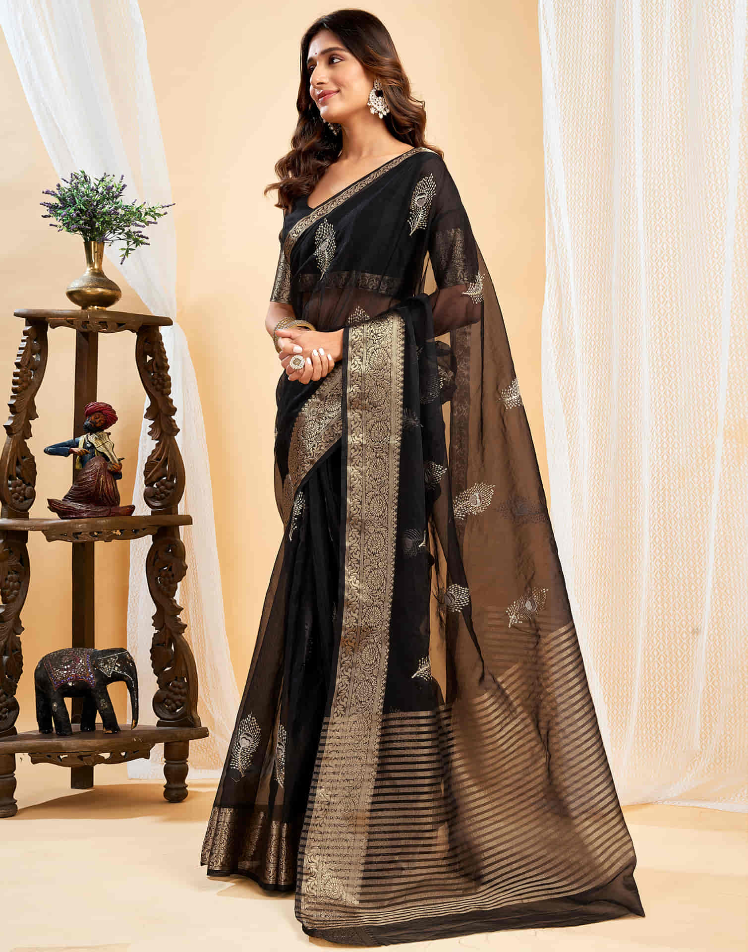 Black Organza Sequence  Embroidery Saree