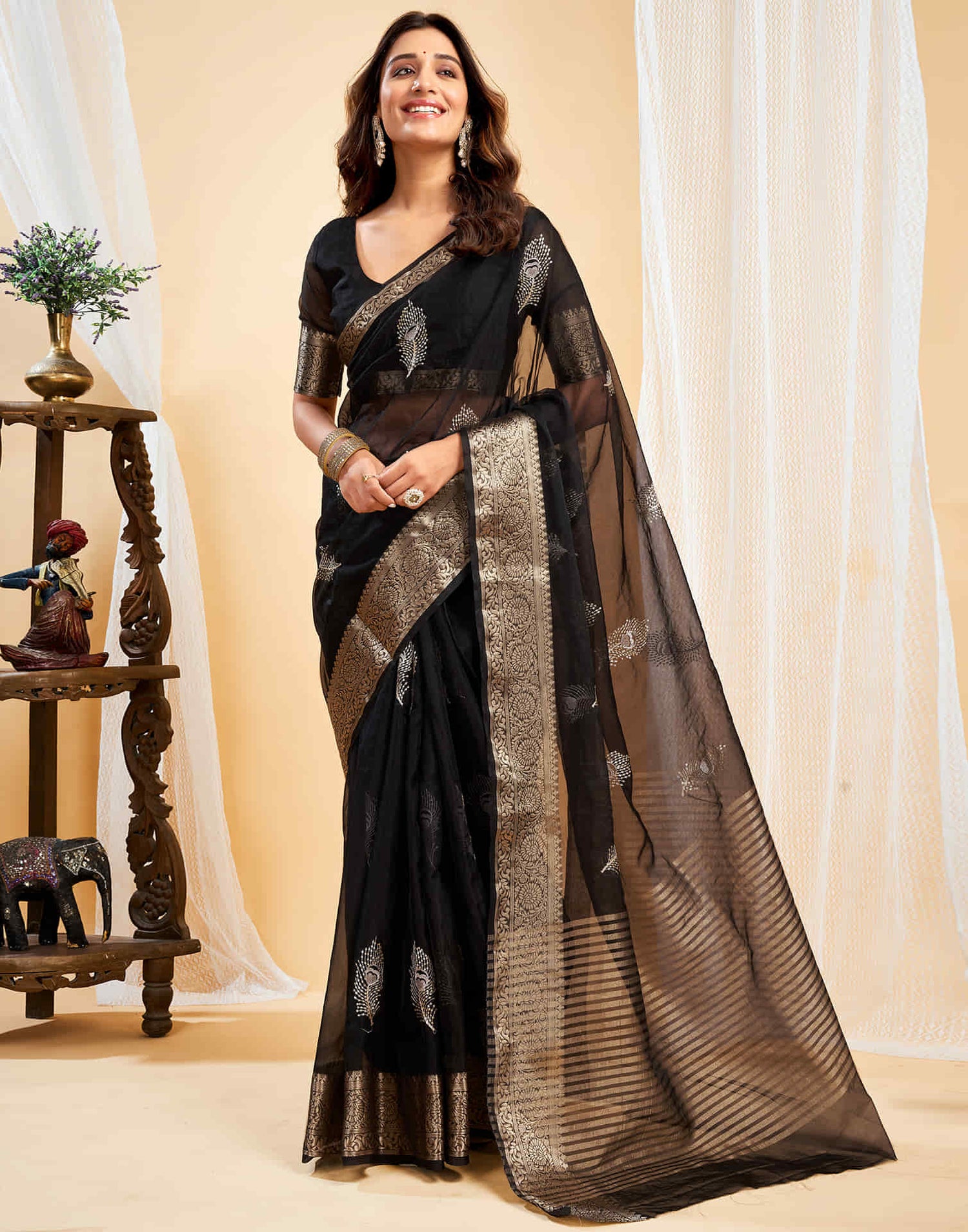 Black Organza Sequence  Embroidery Saree