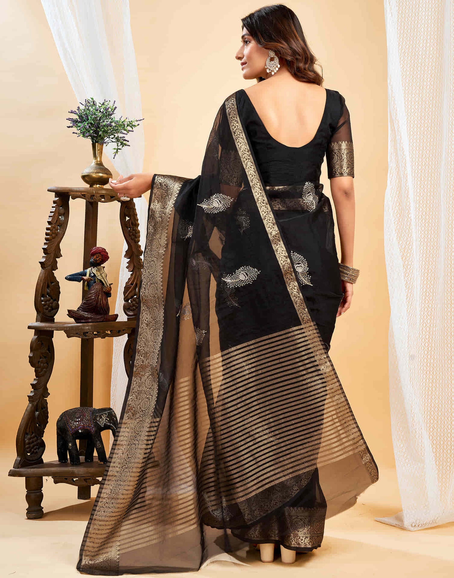 Black Organza Sequence  Embroidery Saree