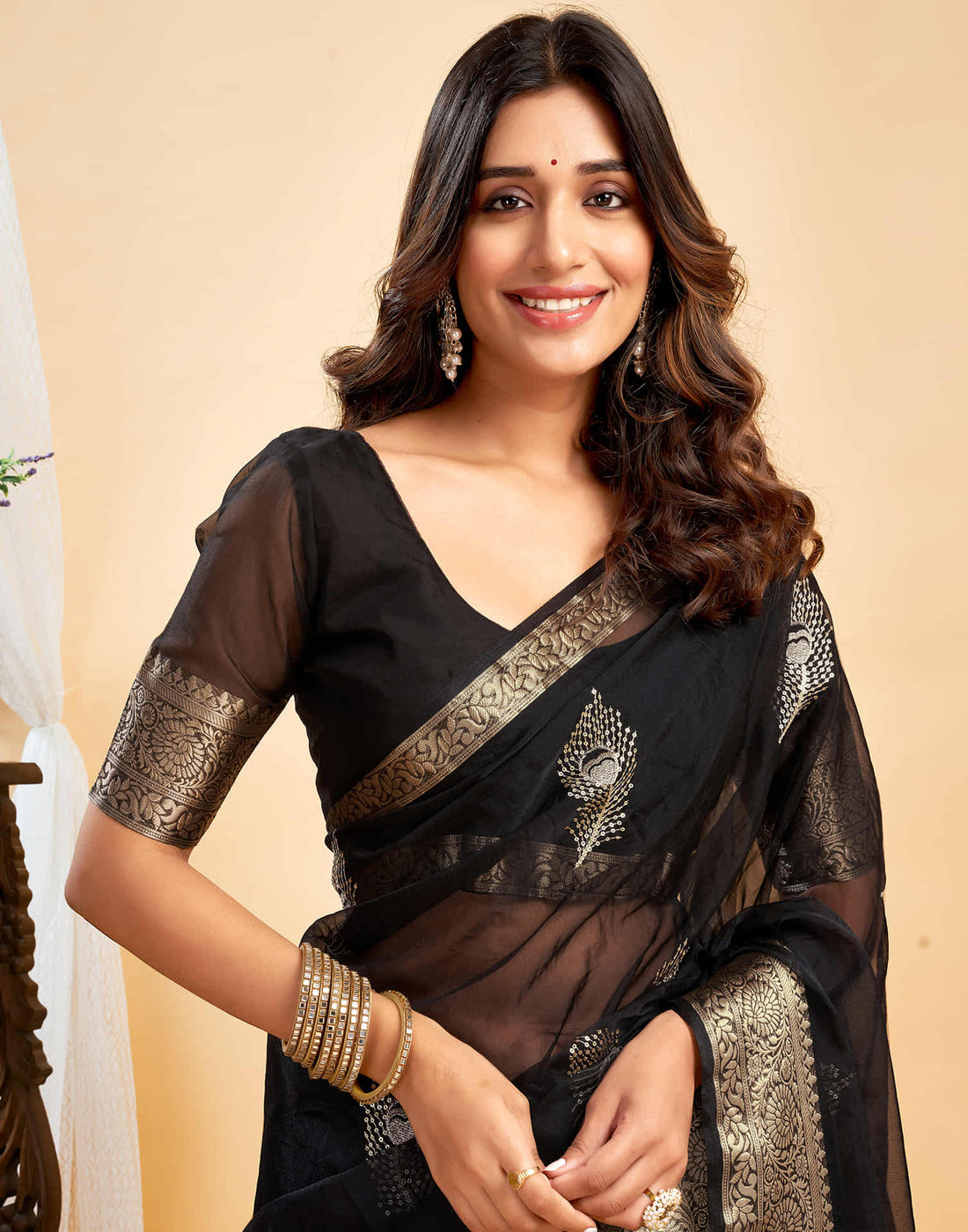 Black Organza Sequence Embellished Saree