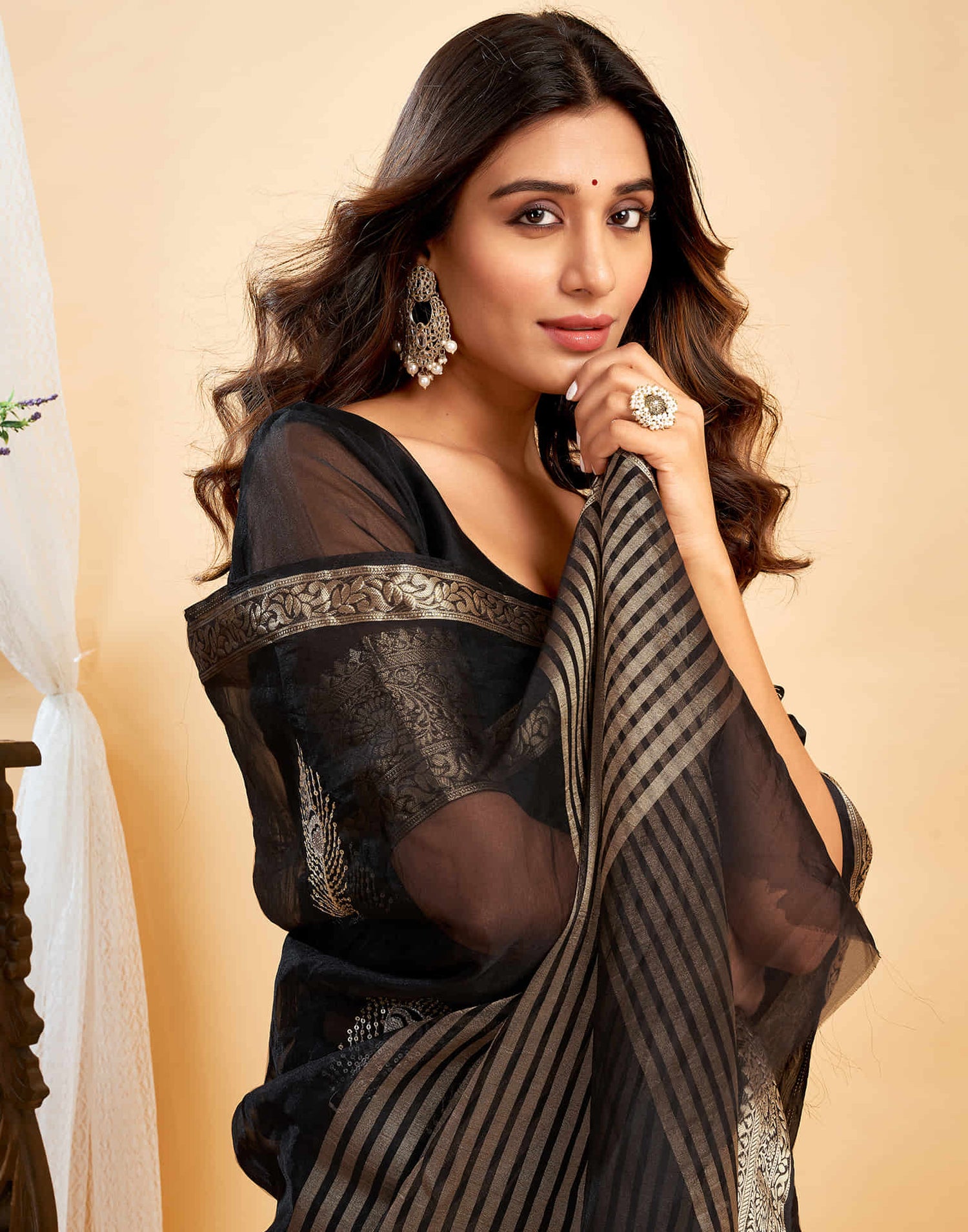 Black Organza Sequence  Embroidery Saree