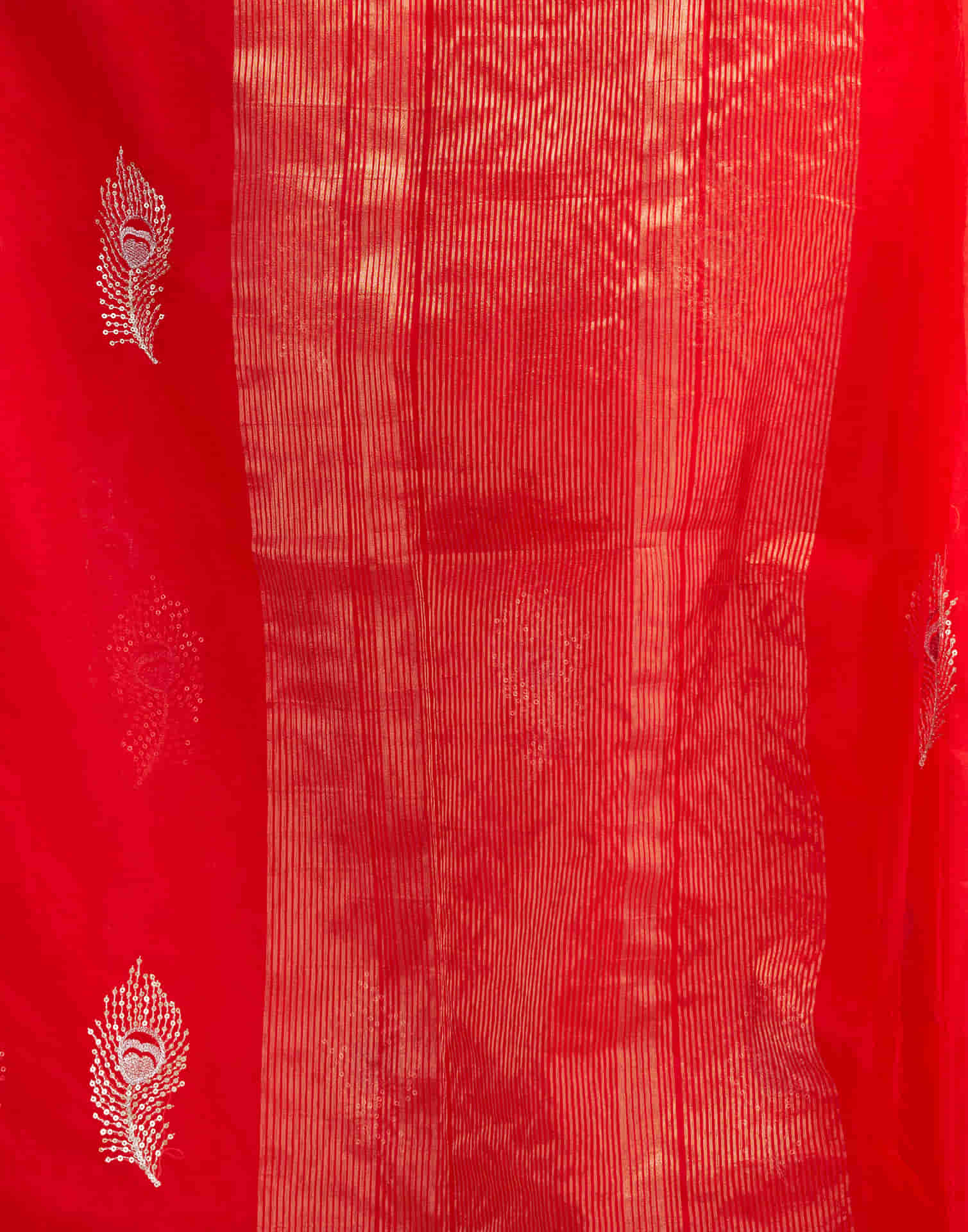 Red Organza Sequence  Embroidery Saree