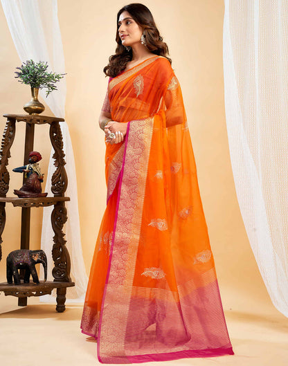 Orange Organza Sequence  Embroidery Saree