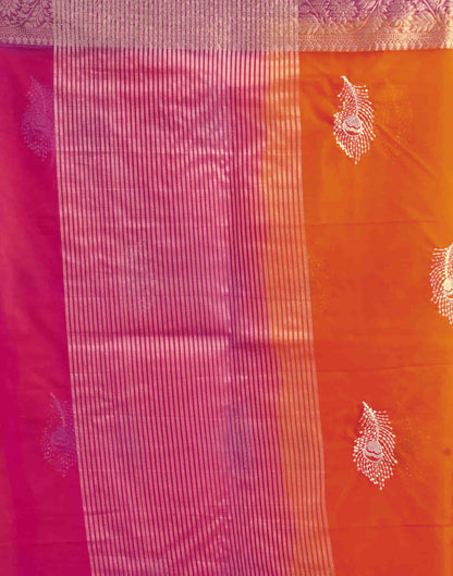 Orange Organza Sequence  Embroidery Saree