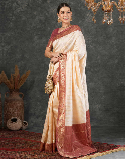 Cream Silk Weaving Kanjivaram Saree