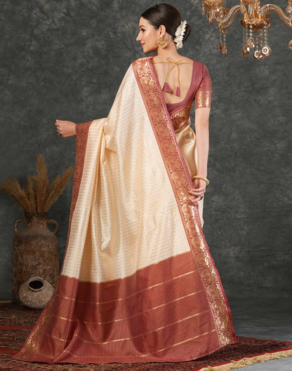 Cream Silk Weaving Kanjivaram Saree