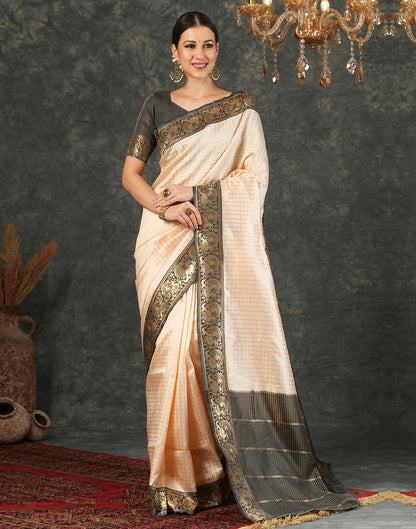 Cream Silk Weaving Kanjivaram Saree