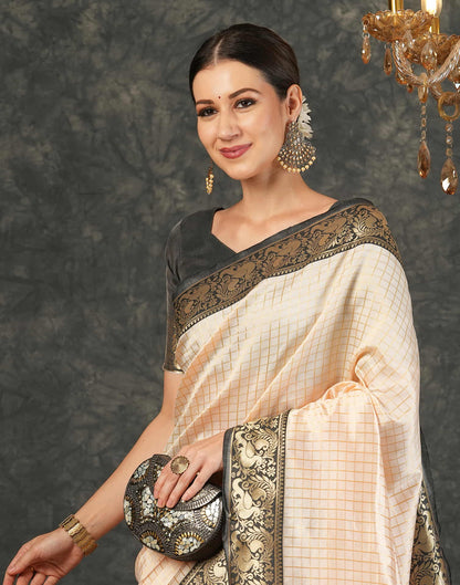 Cream Silk Weaving Kanjivaram Saree