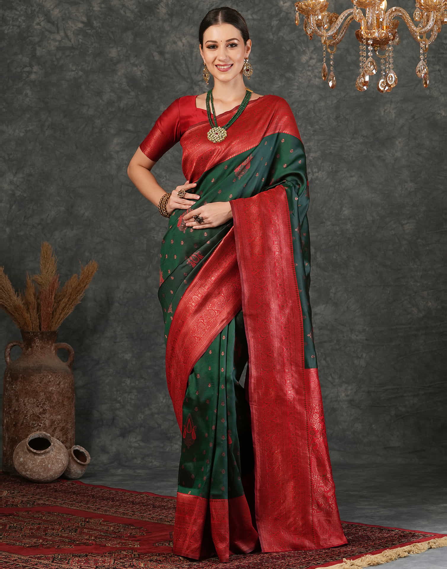 Dark Green Silk Weaving Kanjivaram Saree