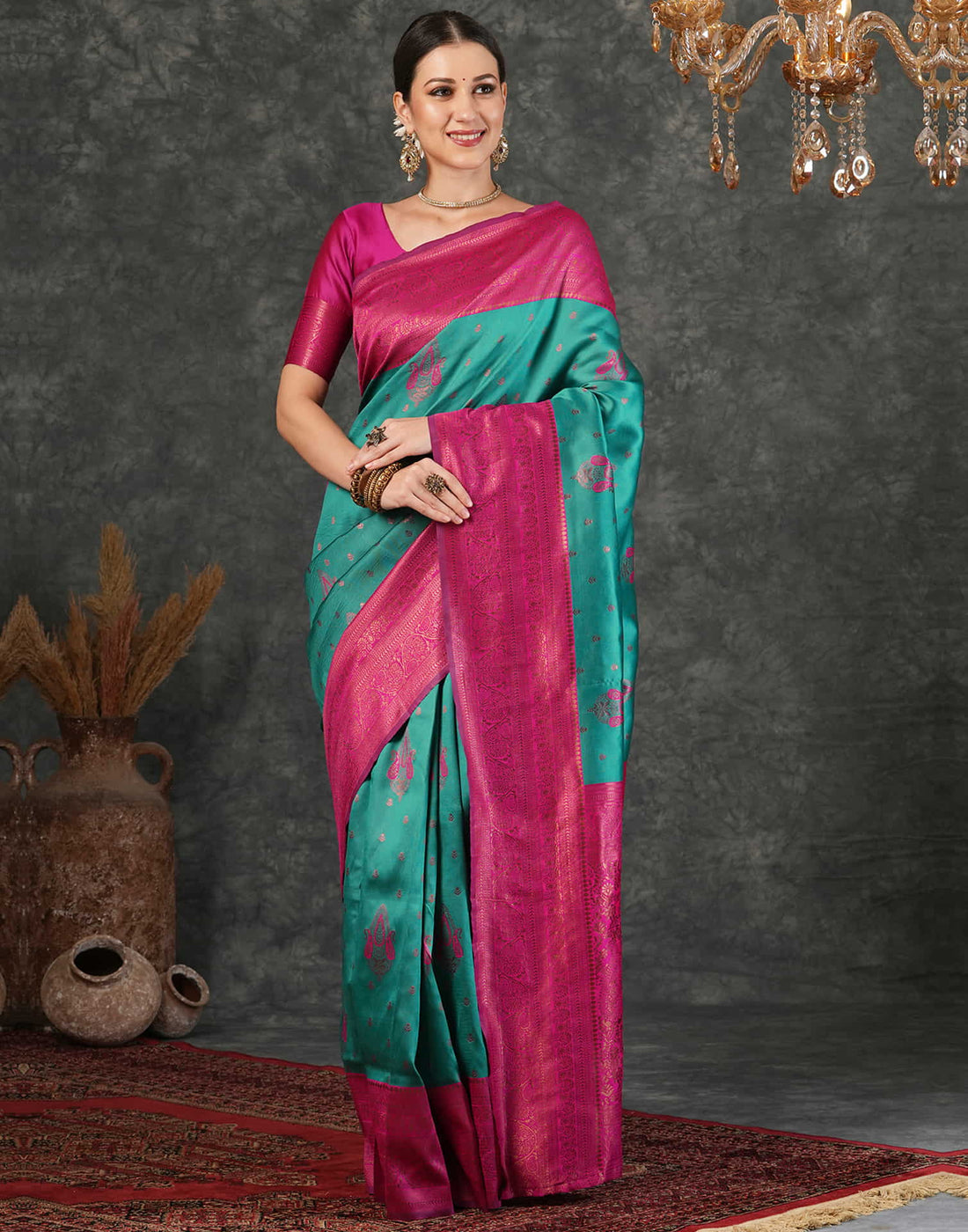 Teal Green Silk Weaving Kanjivaram Saree