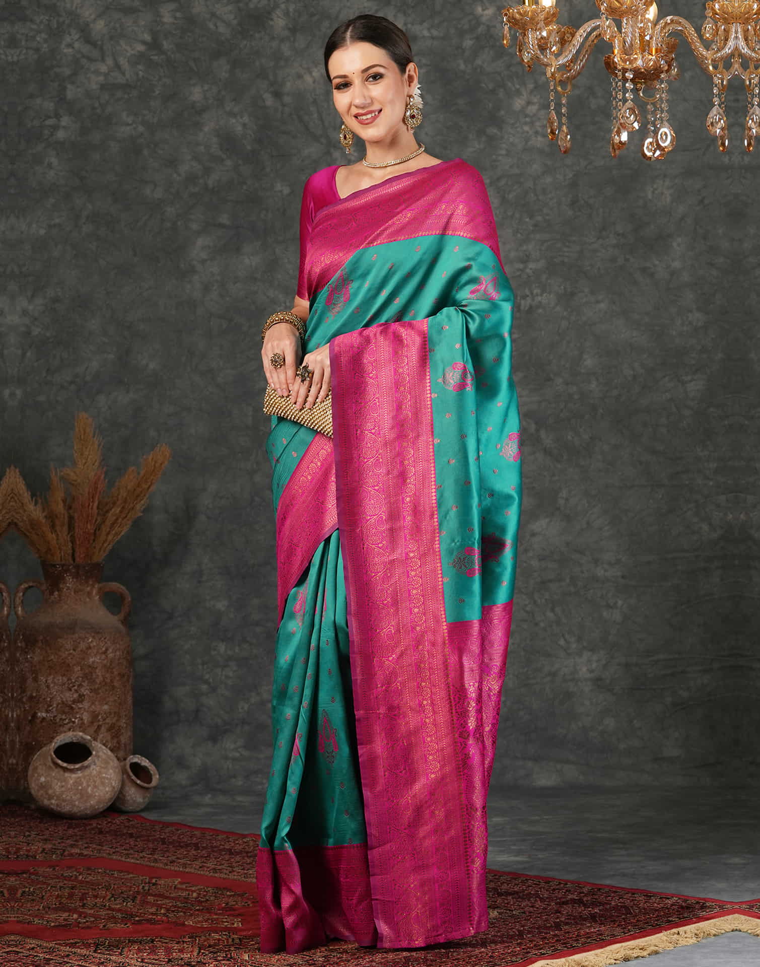 Teal Green Silk Weaving Kanjivaram Saree