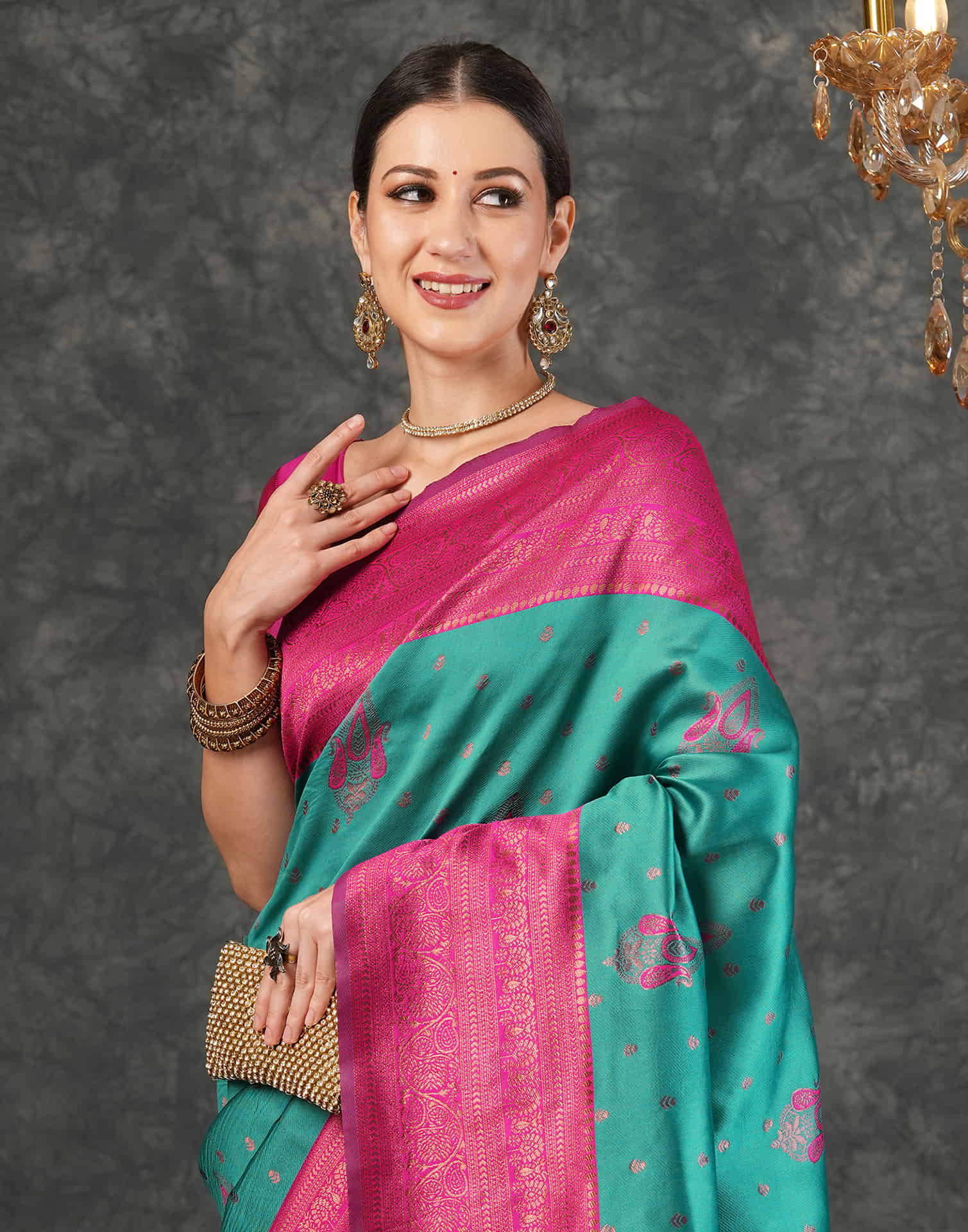 Teal Green Silk Weaving Kanjivaram Saree