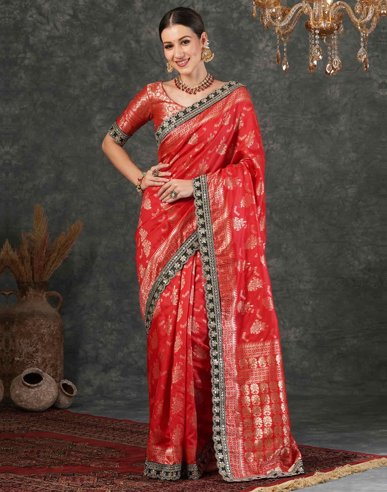 Red Silk Weaving Banarasi Saree