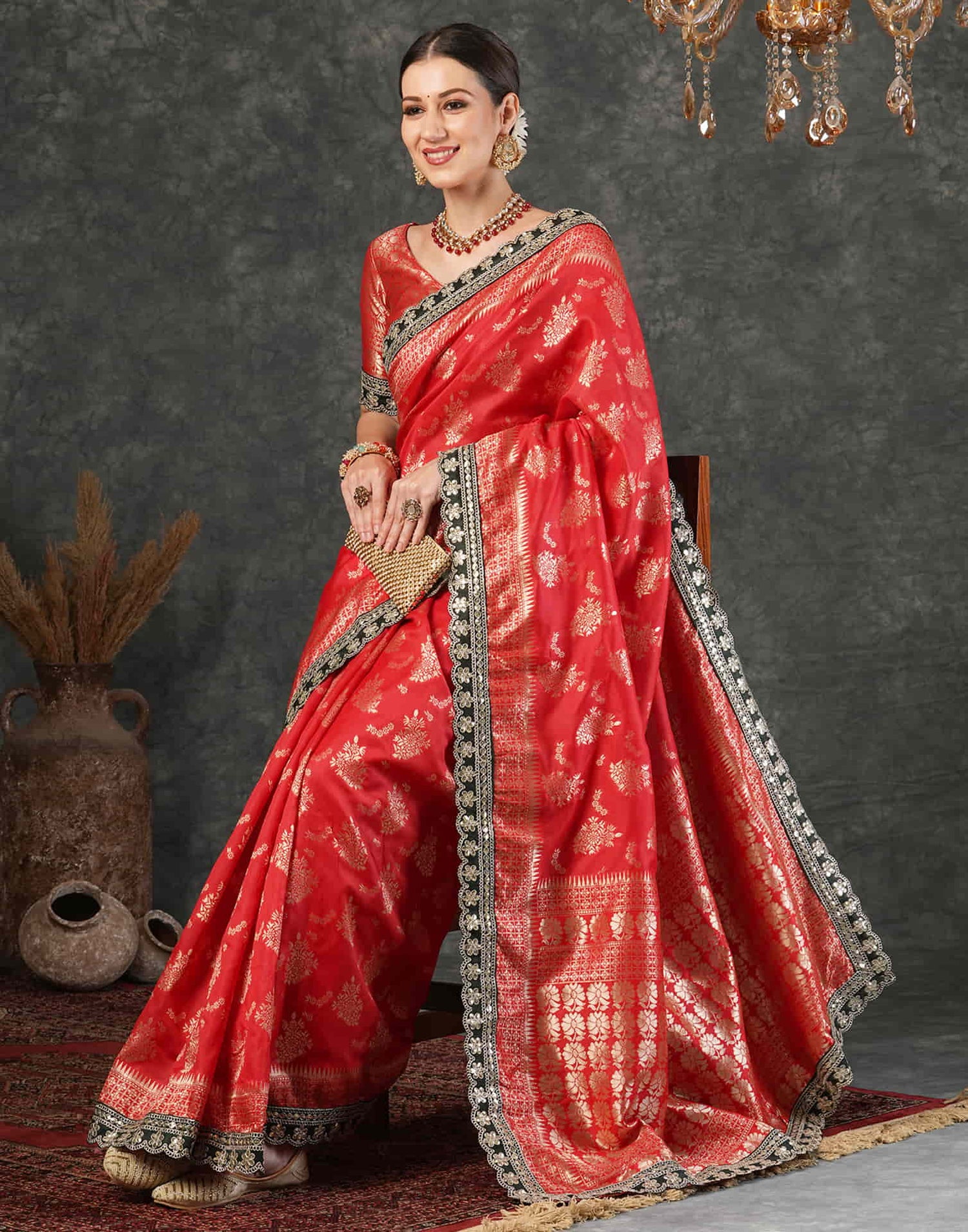 Red Silk Weaving Banarasi Saree