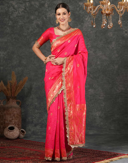 Bright Pink Silk Weaving Banarasi Saree